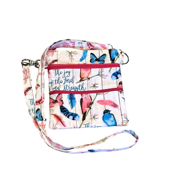 Crossbody bag purse butterflies birds feathers adjustable removable strap - Picture 1 of 15